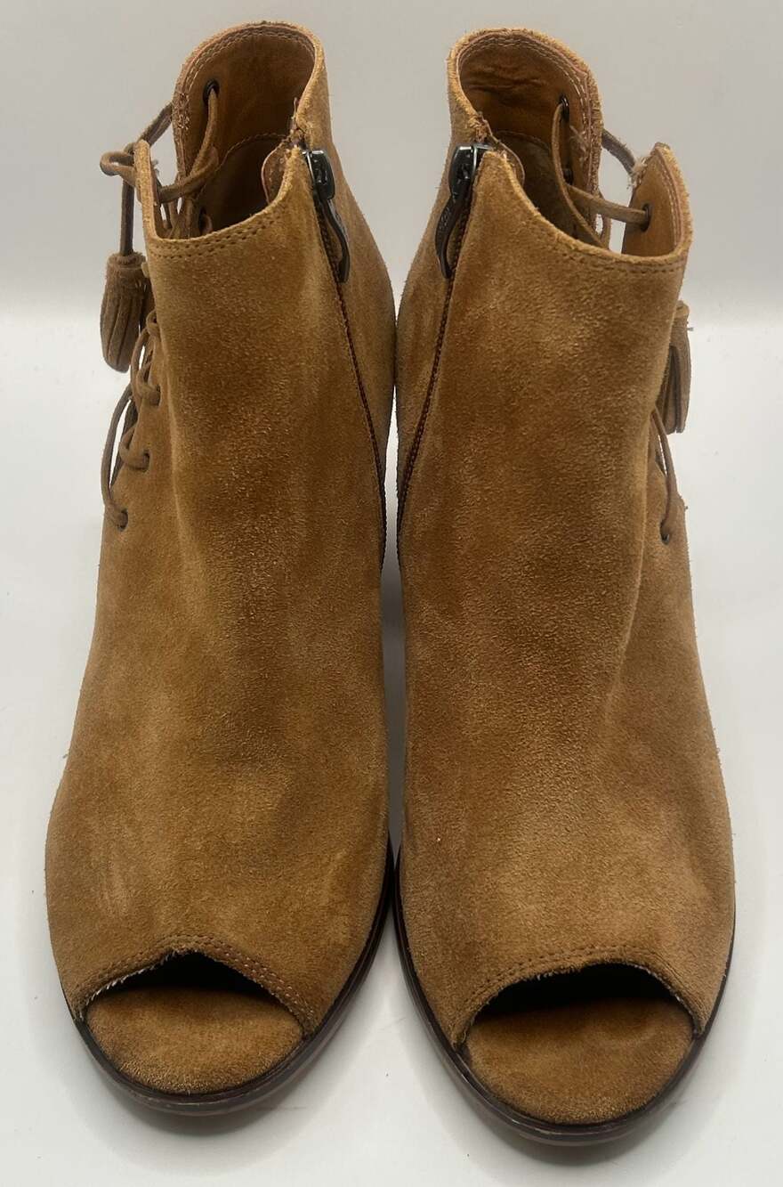 Franco Fortini Ramone Brown Suede Peep Toe Lace-Up Ankle Booties